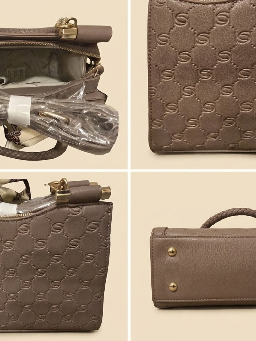 bebe Taupe Quilted Top-Handle Satchel with Added Scarf-NWT! - Picture 3 of 3
